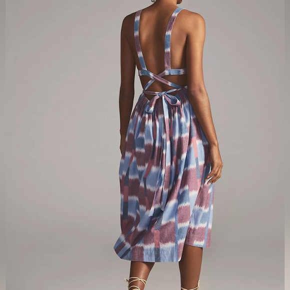 Anthropologie Deep-V Midi Dress Blue Blush Mauve XS - Picture 5 of 7